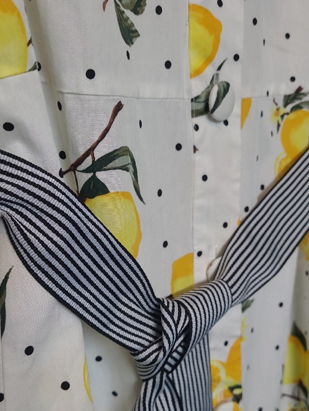 Lemon Print Midi Dress - White/Yellow - Picture 7 of 16